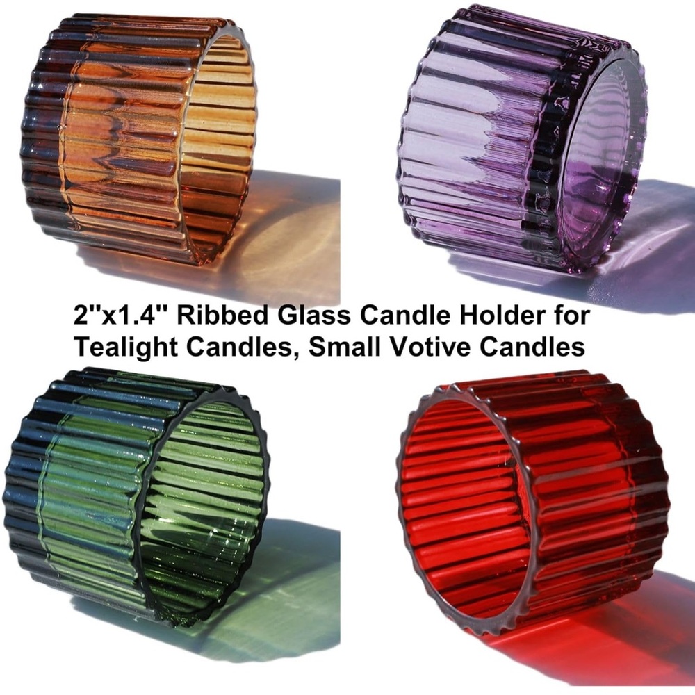 Set of Twelve Multicolored Ribbed Glass Votive Candle Holders
